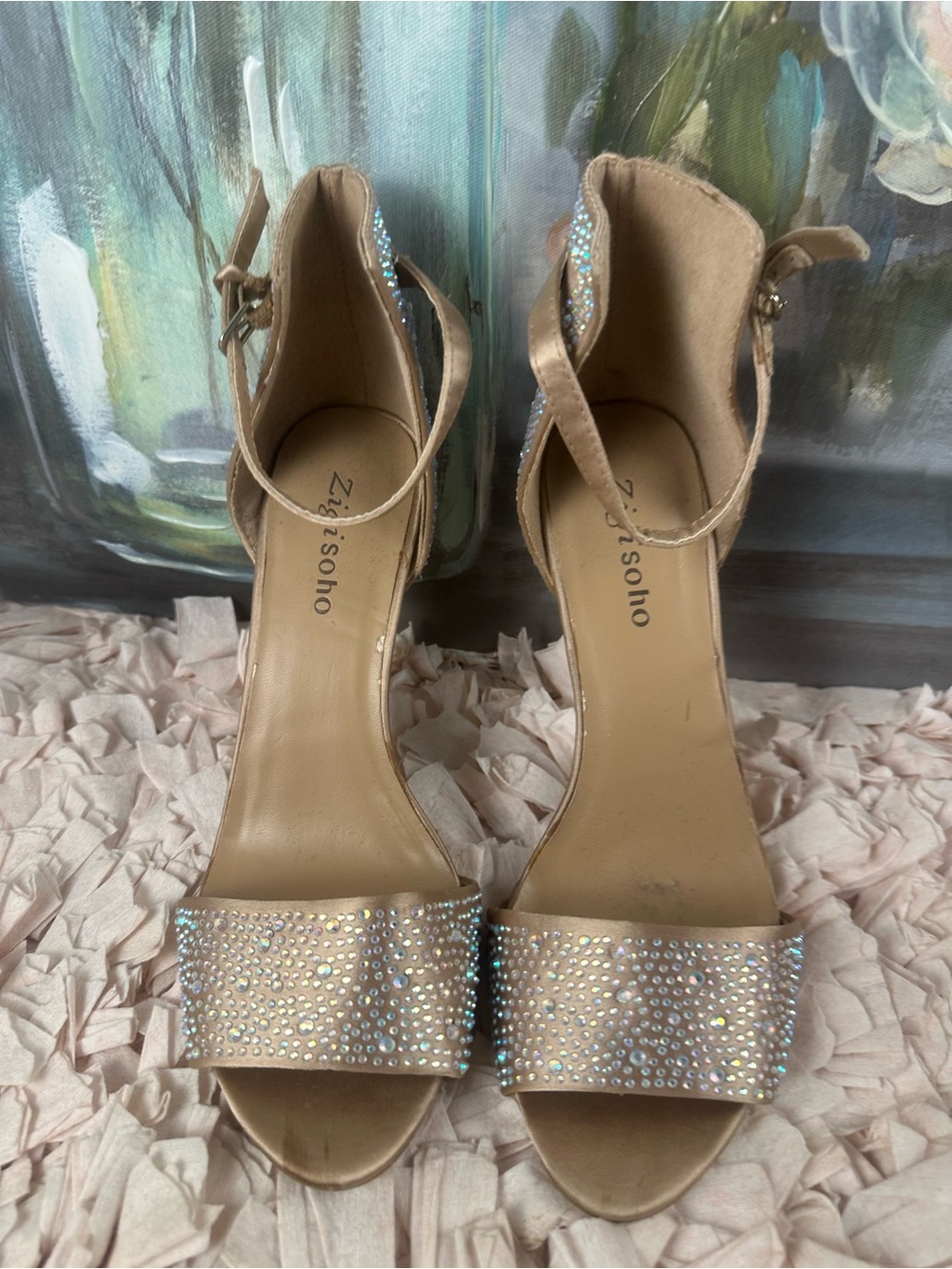 Zigi Soho Tariff Champagne Rhinestone Stiletto Heels ✨